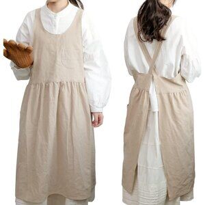 Cross Back Aprons for Women with Pockets | Japanese Style Cotton Apron | Cute Pi